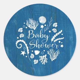 Rustic Nautical Sea Life Baby Shower Sticker