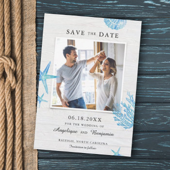 Rustic Nautical Seashells Save The Date by marlenedesigner at Zazzle