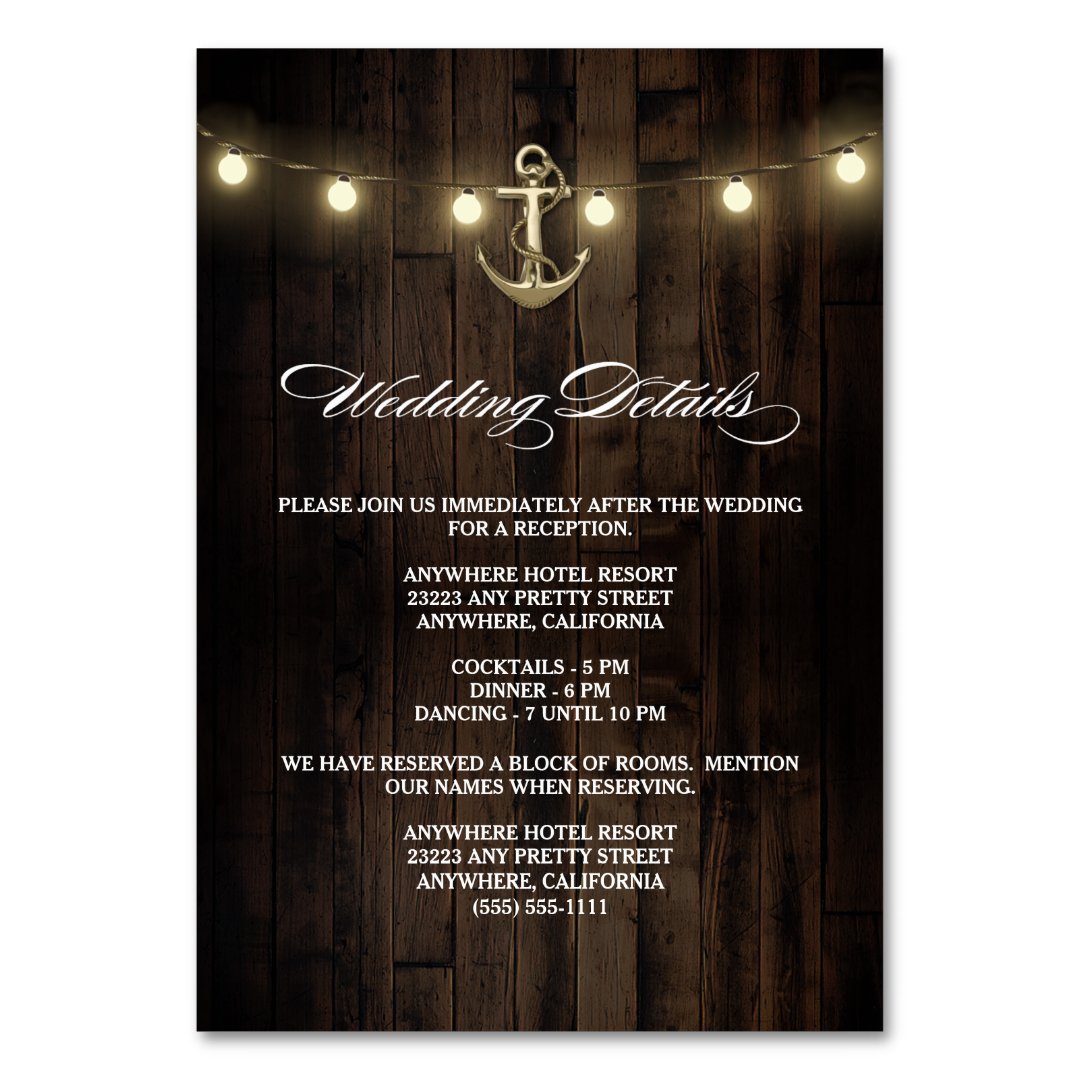 Rustic Nautical Wedding Reception + Hotel Cards | Zazzle