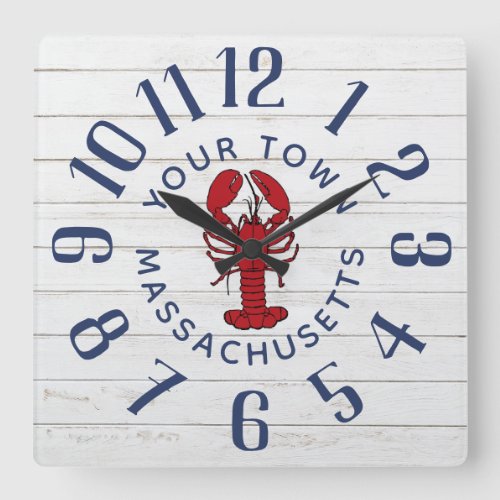 Rustic Nautical White Beach Wood Lobster  Square Wall Clock