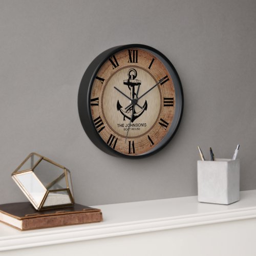 Rustic Nautical Wood and Anchor Clock
