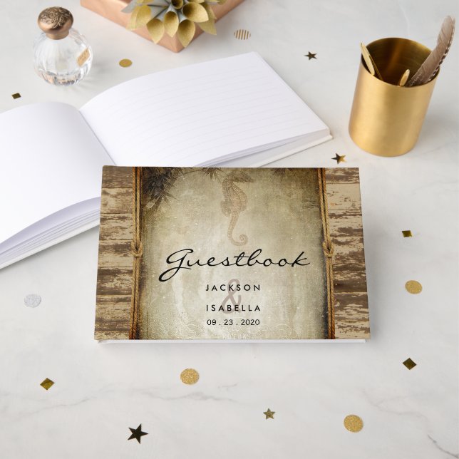 Rustic Nautical Wood Design Guestbook (Front Open)