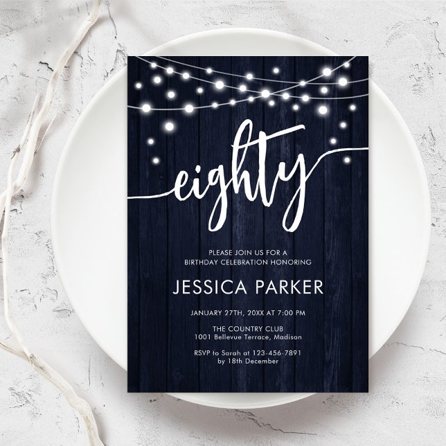 Rustic Navy 80th Birthday Party Invitation (Creator Uploaded)