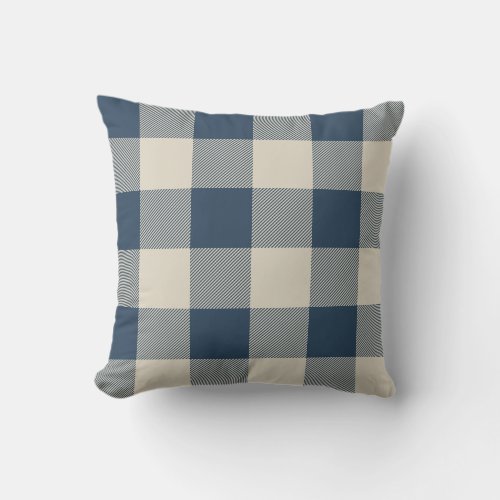 Rustic Navy and Beige Buffalo Check Plaid Throw Pillow