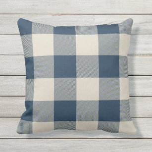 Rustic Navy and Beige Buffalo Check Plaid Throw Pillow