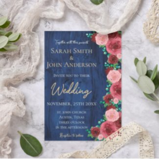 Rustic Navy and Burgundy Watercolor Fall Wedding