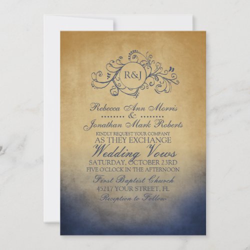 Rustic Navy and Gold Bohemian Wedding Invitation