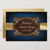 rustic navy and gold regal wedding Invitation