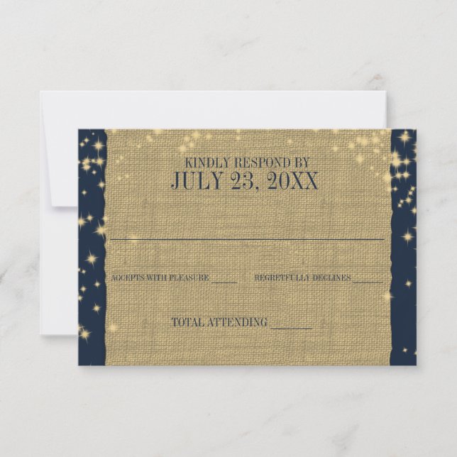 Rustic Navy and Gold Twinkle Wedding Response (Front)