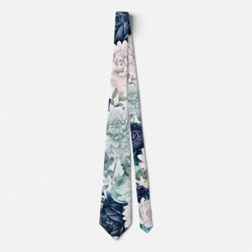 Rustic Navy and Jade Peony Wedding Groom Neck Tie