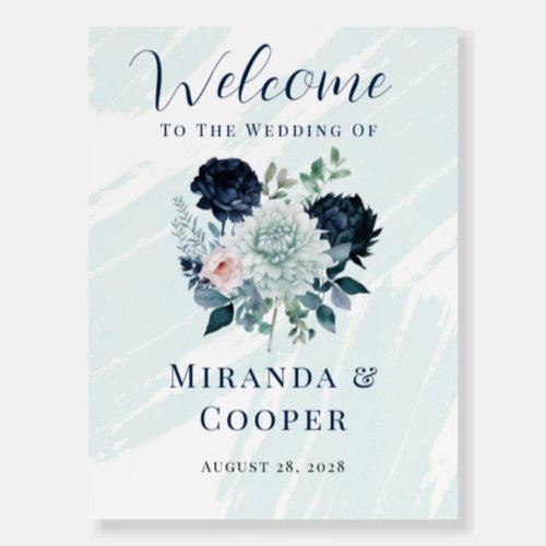 Rustic Navy and Jade Peony Wedding Welcome Sign