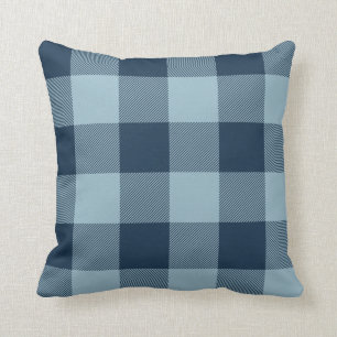 Rustic Navy and Light Blue Buffalo Check Plaid Throw Pillow