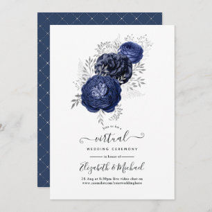 Rustic Navy and Silver Floral Virtual Wedding Invitation
