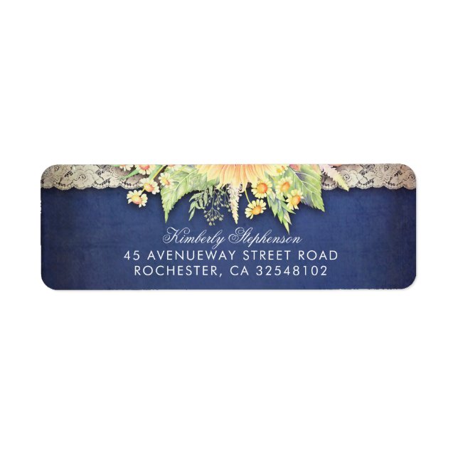 Rustic Navy and Wildflowers Fall Wedding Label (Front)