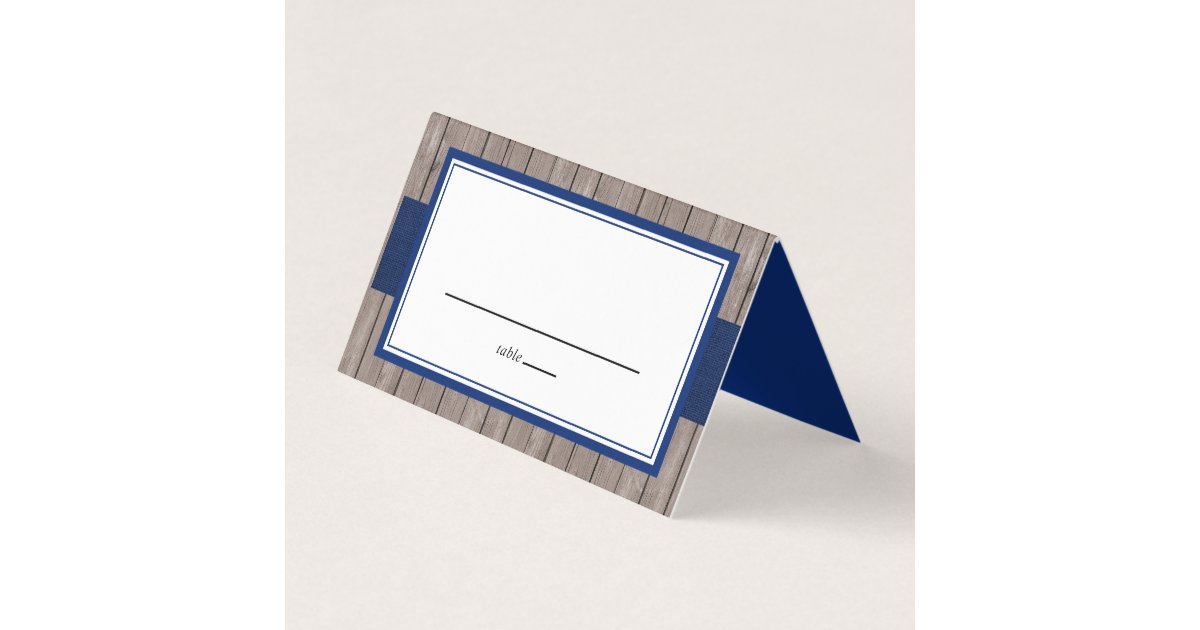 Rustic Navy and Wood Folded Tent Place Card
