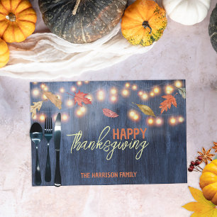 Rustic Navy Autumn Leaves Thanksgiving Placemat