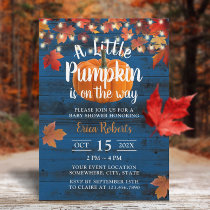 Rustic Navy Barn Autumn Leaves Pumpkin Baby Shower Invitation