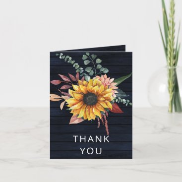 Rustic Navy Barn Wood Country Sunflowers Thank You Invitation