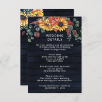 Rustic Navy Barn Wood Country Sunflowers Wedding Enclosure Card