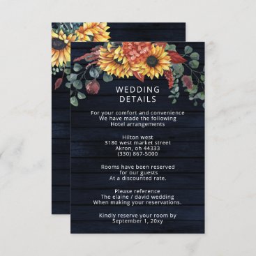 Rustic Navy Barn Wood Country Sunflowers Wedding Enclosure Card