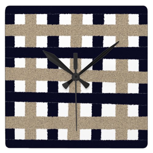 Rustic Navy / Beige / White Stripes Square Wall Clock