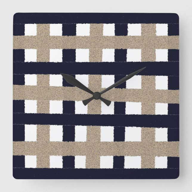 Rustic Navy / Beige / White Stripes Square Wall Clock (Front)