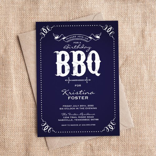 Rustic Navy Birthday Party BBQ Invitation