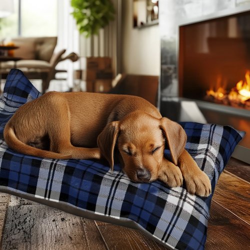 Rustic Navy Black Watch Plaid Holiday Pet Bed