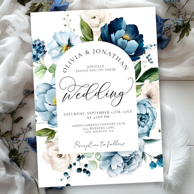 Rustic Navy Blue All in 1 Budget QR Code Wedding Invitation (Creator Uploaded)