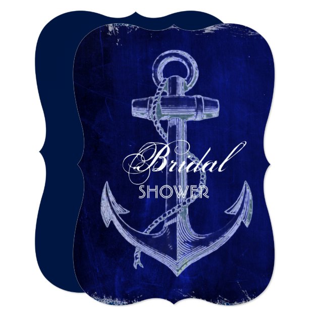 Rustic Navy Blue Anchor Nautical Bridal Shower Invitation