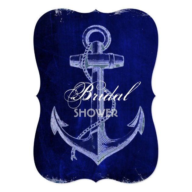 Rustic Navy Blue Anchor Nautical Bridal Shower Invitation
