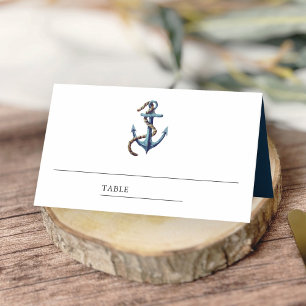 Rustic Navy Blue Anchor Nautical Wedding Place Card