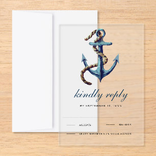 Rustic Navy Blue Anchor Rope Nautical Wedding Acrylic Rsvp Card