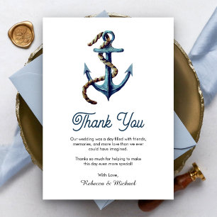Rustic Navy Blue Anchor Rope Nautical Wedding Thank You Card