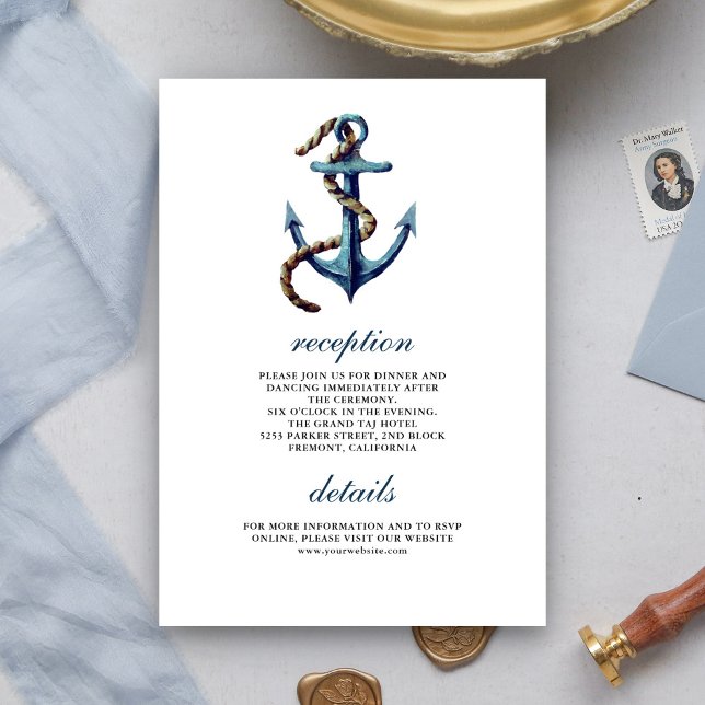 Rustic Navy Blue Anchor Rope Wedding Details Enclosure Card (Creator Uploaded)