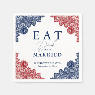 Rustic Navy Blue and Red Floral Lace Wedding Napkins