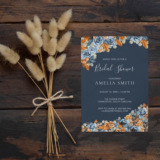 Rustic Navy Blue And Rust Terracota Bridal Shower Invitation (Creator Uploaded)