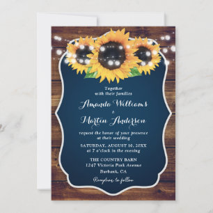 Rustic Navy Blue and Sunflower Wedding Invitations