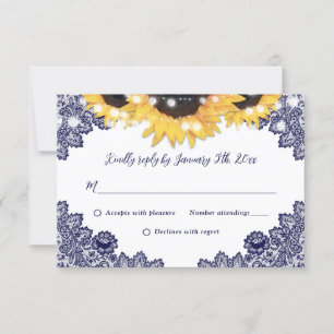Rustic Navy Blue and Sunflower Wedding RSVP Card