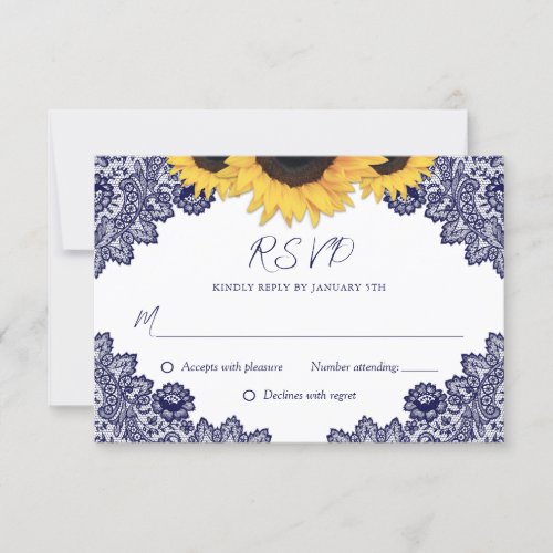 Rustic Navy Blue and Sunflower Wedding RSVP Card