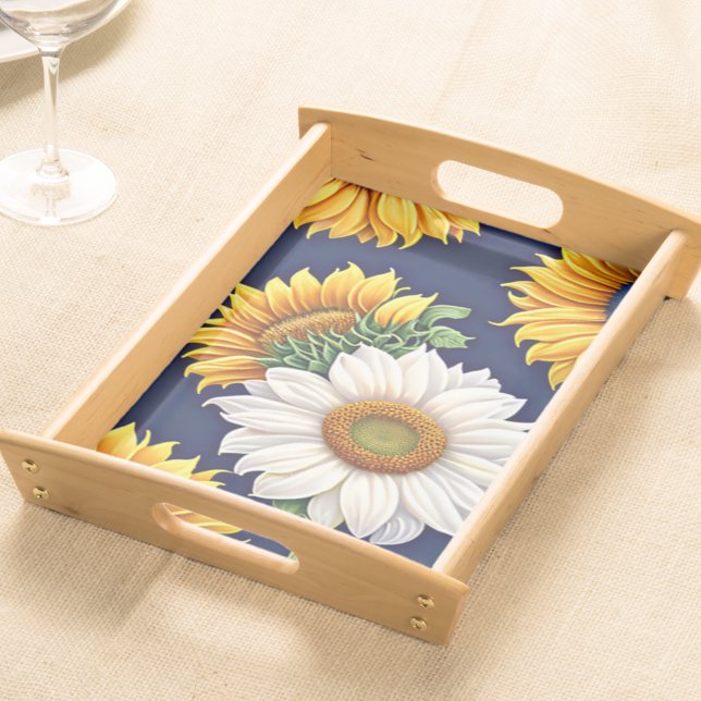 Rustic Navy Blue and Yellow Sunflower Serving Tray (Creator Uploaded)