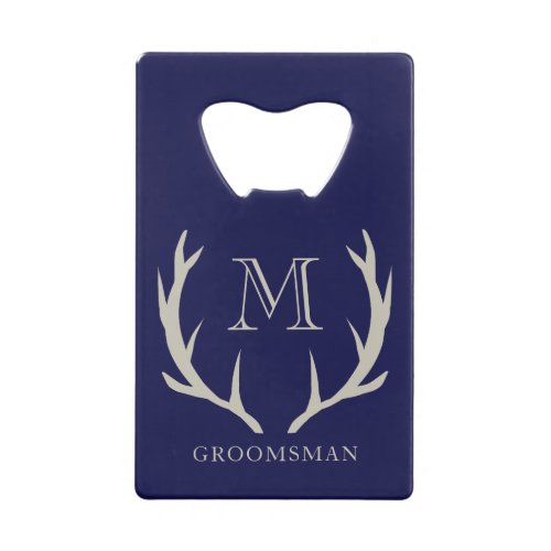 Rustic Navy Blue Antler Custom Groomsmen Gift Credit Card Bottle Opener
