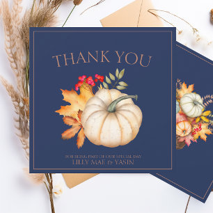 Rustic Navy Blue Autumn Pumpkin Wedding Thank You  Card
