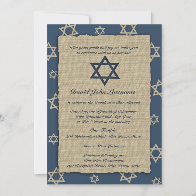 Rustic Navy Blue Bar Mitzvah Invitation (Front)