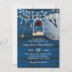 Rustic Navy Blue Barn Wood Fairytale Wedding Invitation