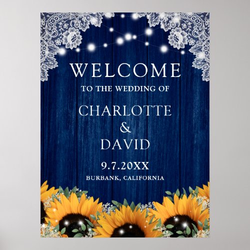 Rustic Navy Blue Barn Wood Lace Wedding Sign