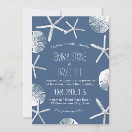 Rustic Navy Blue Beach Theme Wedding Invitations 5" X 7" Invitation Card