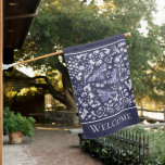 Rustic Navy Blue Bee Floral Farmhouse Cottage House Flag at Zazzle