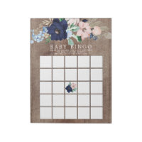 Rustic Navy Blue & Blush Baby Shower Bingo Game Notepad