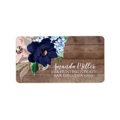 Rustic Navy Blue Blush Floral Return Address Label